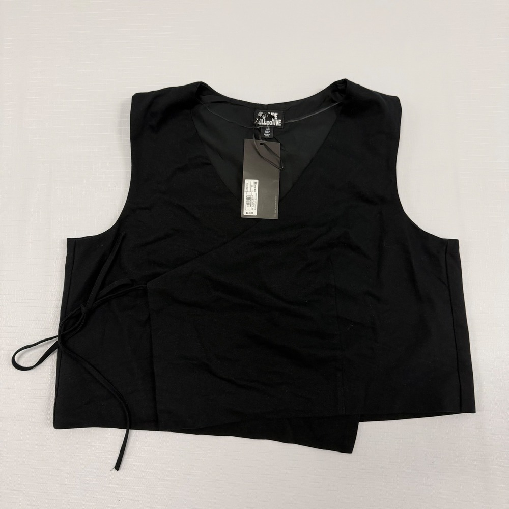 Future Collective Jenee Naylor Black Wrap Vest Top XL NWT Sleeveless V-Neck Tie